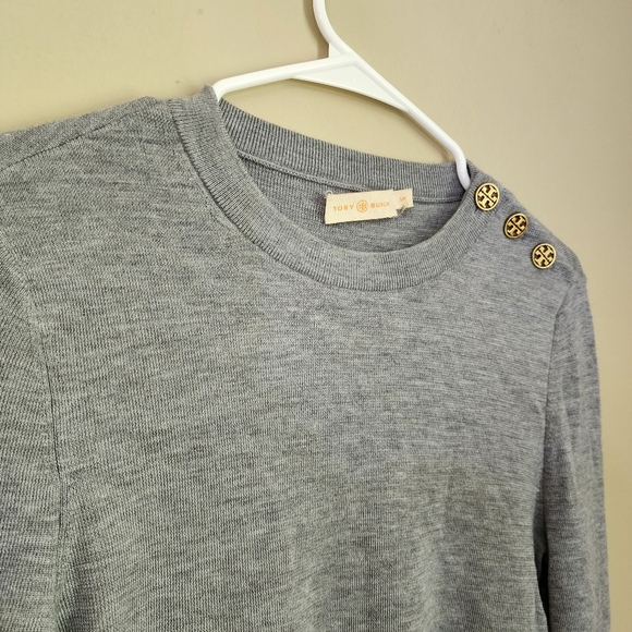 Tory Burch Size S P Gray Sweater with Button Detail 100% Merino Wool - Picture 3 of 10